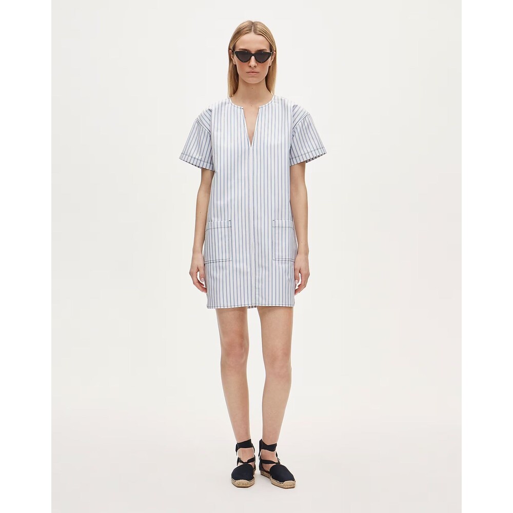 J.CREW Patch Pocket Pullover Dress In Striped Structured Cotton Poplin XS NWT B7
